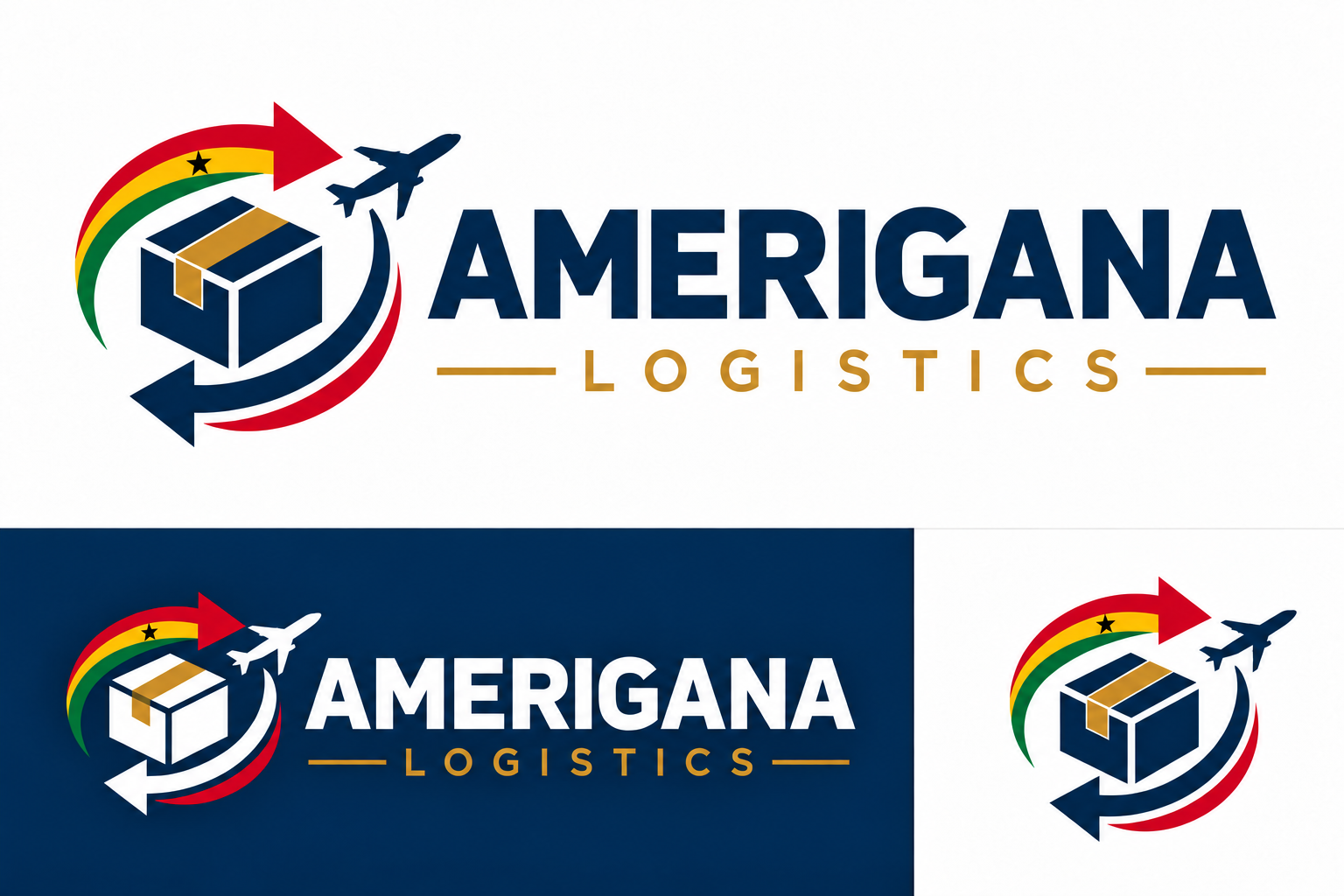 AMERIGANA LOGISTICS — parcel, airplane, two-way arrows and Ghana Black Star